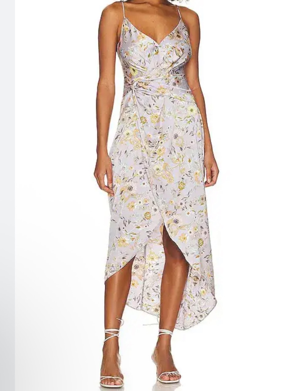 ASTR the Label | Giselle Dress in Lavender & Gold | Floral | High-Low Wrap Dress